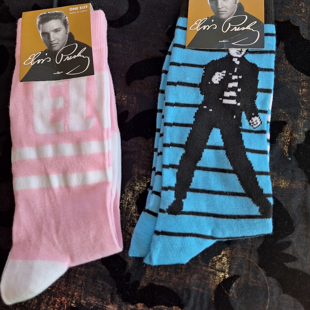 Elvis Socks. Marked Official Merchandise. US size 7-12, Both pairs included.
